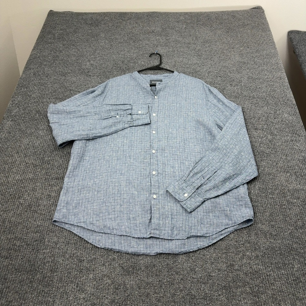 Bonobos Button Up Mens XXL Blue Linen Basketweave Band Collar Casual Preppy